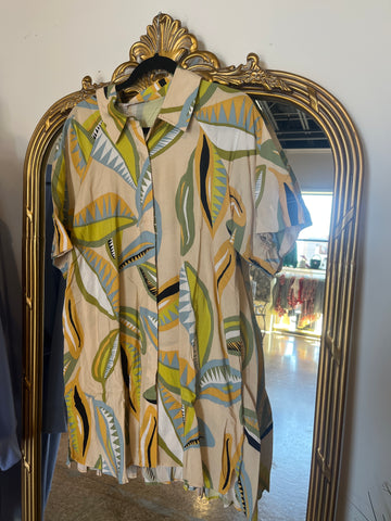 Karlie Abstract Leaf Shirt Dress- Multi-K. Ellis Boutique