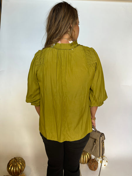 Solid Half Sleeve V-Neck Top- Dijon-K. Ellis Boutique