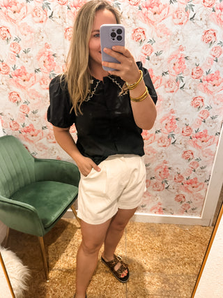 Woven Shorts w/ Pockets- Cream-Shorts & SKirts-K. Ellis Boutique