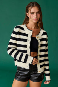 Mia Striped Cardigan- Black & White Stripe-K. Ellis Boutique