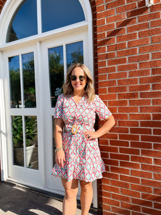 Karlie Floral pocket Shirt Dress- Green Paris-Mini Dress-K. Ellis Boutique