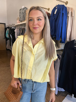 Bubble Hem Button-Up Blouse- Lemon-K. Ellis Boutique