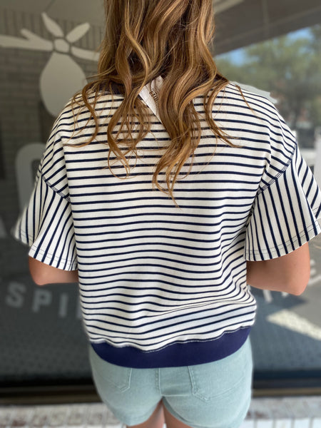 Striped Ruffle Sleeve Top - Navy-K. Ellis Boutique