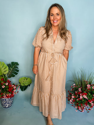 Beth Button Down Midi Dress- Taupe-K. Ellis Boutique