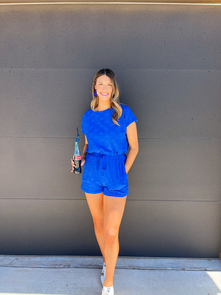 Terry Cloth Romper - Blue-K. Ellis Boutique