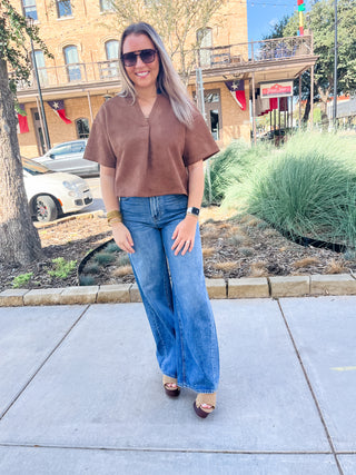 Denim & Suede Top-Short Sleeve Top-K. Ellis Boutique