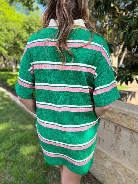 Bold Stripe T-Shirt Dress- Green/Pink-K. Ellis Boutique