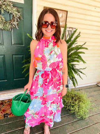 Calista Ruffle Midi Dress- Floral-K. Ellis Boutique