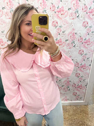 Linen Blended Blouse- Baby Pink-Long Sleeve Top-K. Ellis Boutique