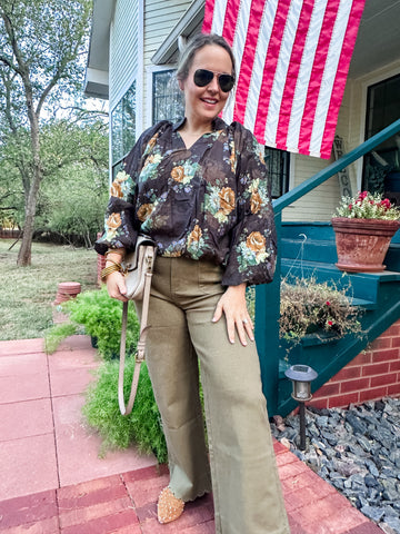 Scallop Trim Wide Leg Pants- Olive-K. Ellis Boutique