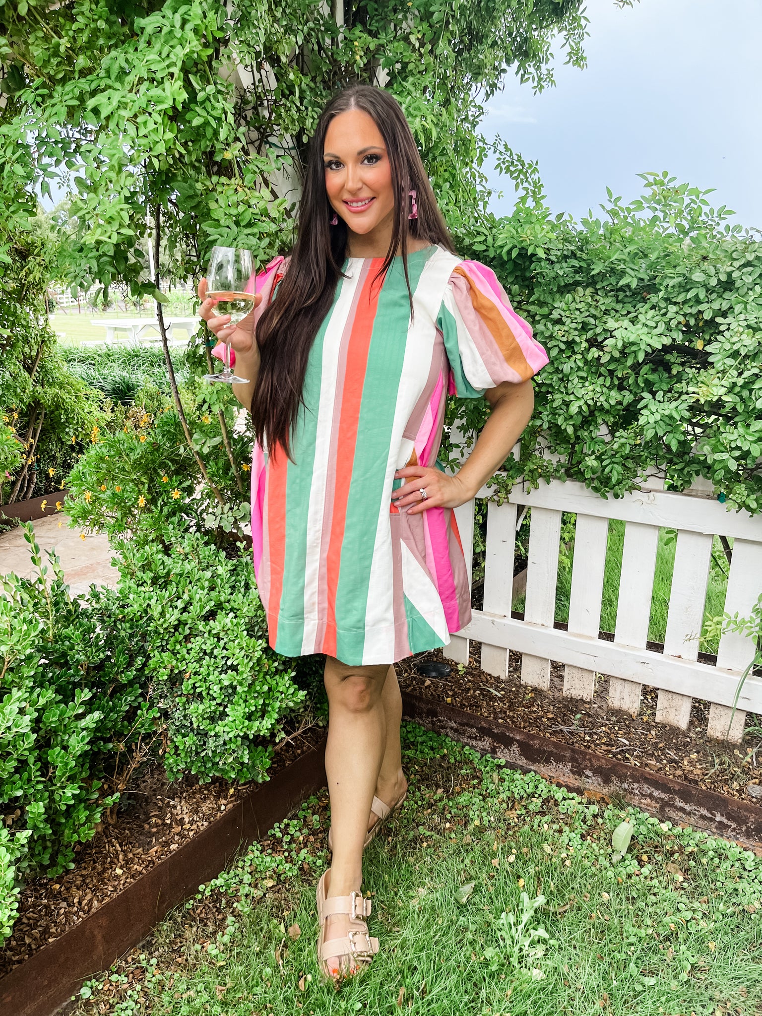 Stripe Bubble Sleeve Mini Dress- Multi-K. Ellis Boutique