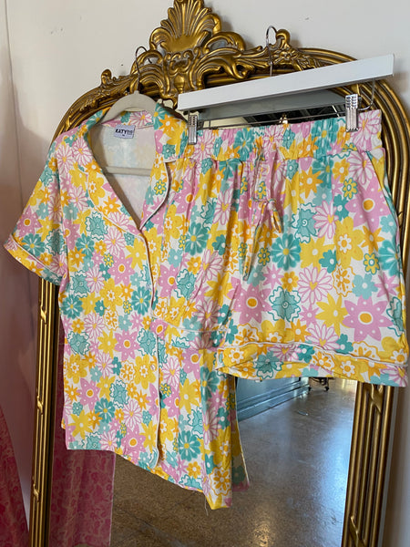 Spring Flowers Pajama Sets- White Multi-K. Ellis Boutique