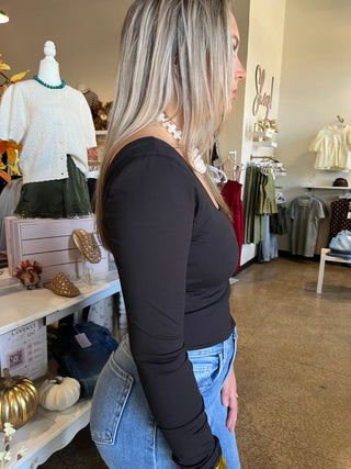 Butter Square Neck Long Sleeve- Black-Basic tee/Tank-K. Ellis Boutique