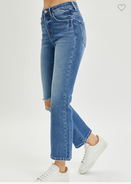 High Rise Distressed Ankle Flare Jeans- Risen-K. Ellis Boutique