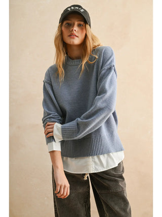 Combo Sweater Top- Blue-K. Ellis Boutique