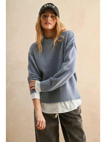 Combo Sweater Top- Blue-K. Ellis Boutique