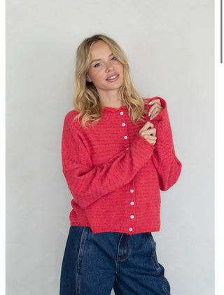 Piper Cardigan- Mini Stripe Cherry Red-Cardigans-K. Ellis Boutique