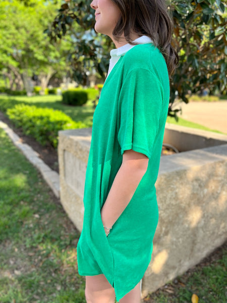 Towel Terry Mini Dress - Green-K. Ellis Boutique