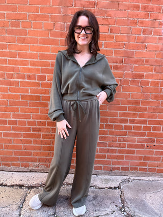Brushed Modal Pant Set- Dark Olive-Set-K. Ellis Boutique