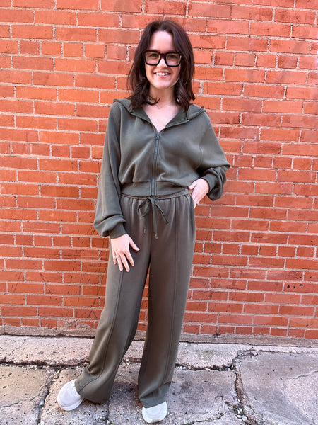 Brushed Modal Pant Set- Dark Olive-K. Ellis Boutique