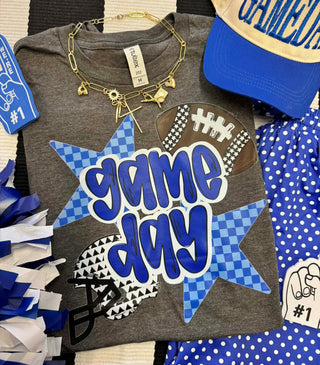 Game Day Blue Checkered Stars Tee