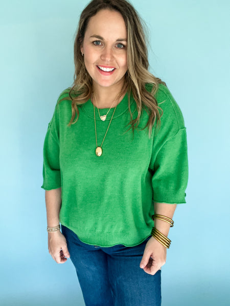 Casey Short Sleeve Sweater- Green-K. Ellis Boutique