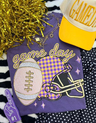 Game Day Purple Gingham Helmet Tee-K. Ellis Boutique