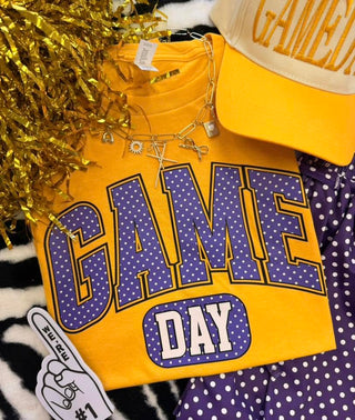 Game Day Purple & Gold Polka Dots Tee-K. Ellis Boutique