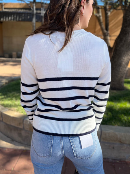 Chantilly Striped Cropped Sweater-CREAM/NAVY-K. Ellis Boutique
