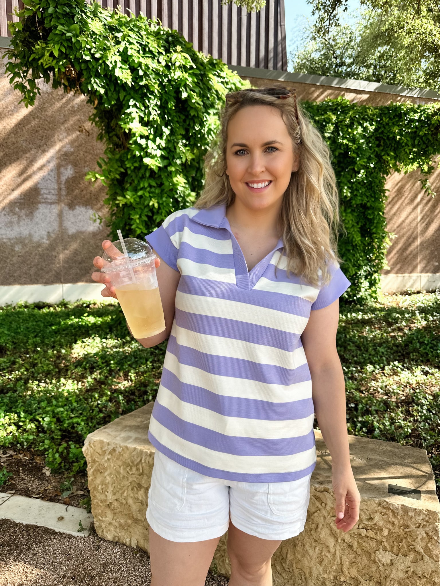 Stripe Collared Top- Lavender-K. Ellis Boutique