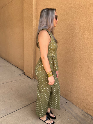 Olive Dot Peplum Top-Sleeveless Top-K. Ellis Boutique