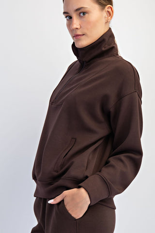 Scuba Quarter Zip Pant Set- Espresso-Set-K. Ellis Boutique