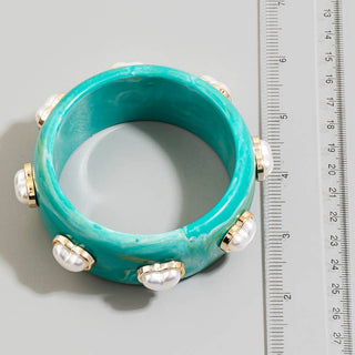 Wide Marble Resin Heart Pearl Studded Bangle Bracelet: TQ-Bracelet-K. Ellis Boutique