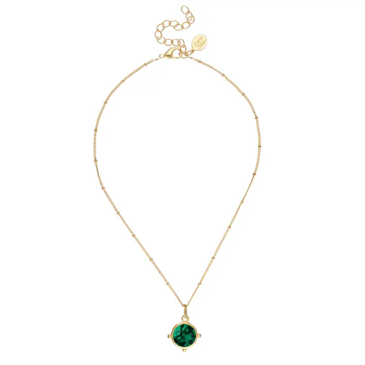 Susan Shaw Emerald Round Crystal Dainty Chain Necklace-K. Ellis Boutique