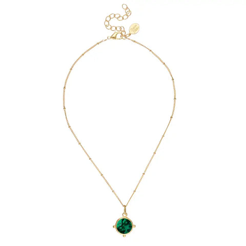 Susan Shaw Emerald Round Crystal Dainty Chain Necklace-K. Ellis Boutique