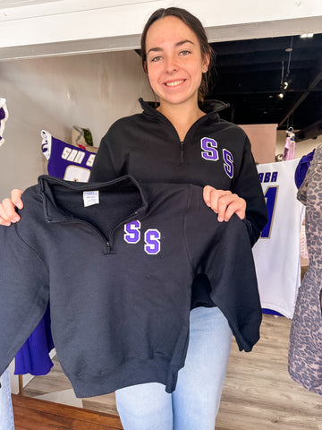 San Saba Varsity Embroidered- Black Half Zip Up-Kids-K. Ellis Boutique