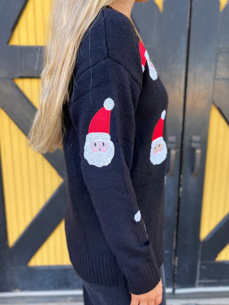 Santa Claus Is Coming To Town Sequin & Embroidery Sweatshirt-K. Ellis Boutique