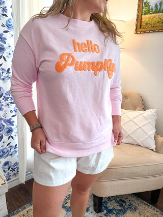 Hello Pumpkin Sweatshirt- Pink-Sweatshirt-K. Ellis Boutique