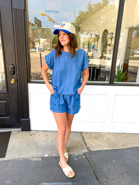 Short Sleeve High Waisted Set - Denim-K. Ellis Boutique