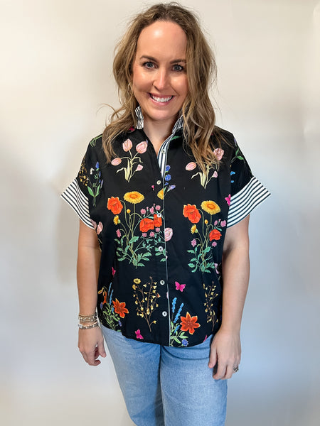 Candy Floral Print Top- Black Multi-K. Ellis Boutique