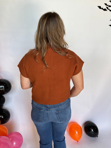 Solid Knit Mock Neck Cropped Top - Copper-K. Ellis Boutique