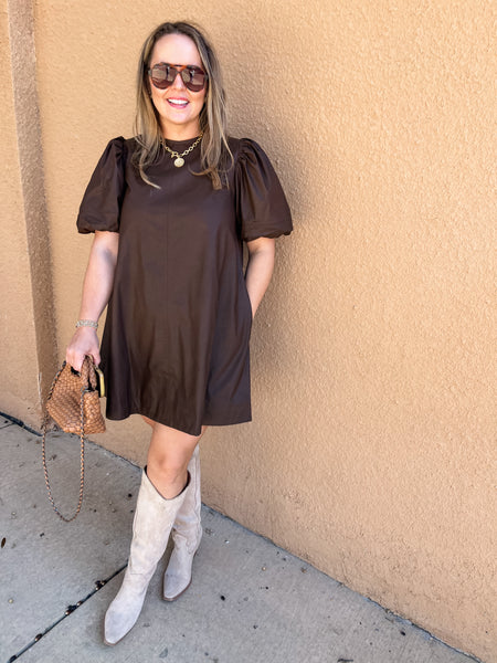 Leather Tunic Mini- Chocolate-K. Ellis Boutique