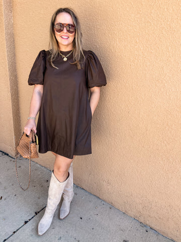 Leather Tunic Mini- Chocolate-K. Ellis Boutique