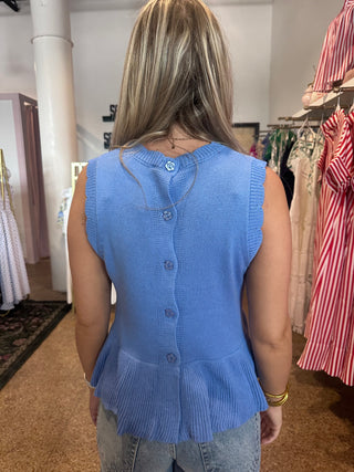 Indy Peplum Top- Chambray-Sleeveless Top-K. Ellis Boutique
