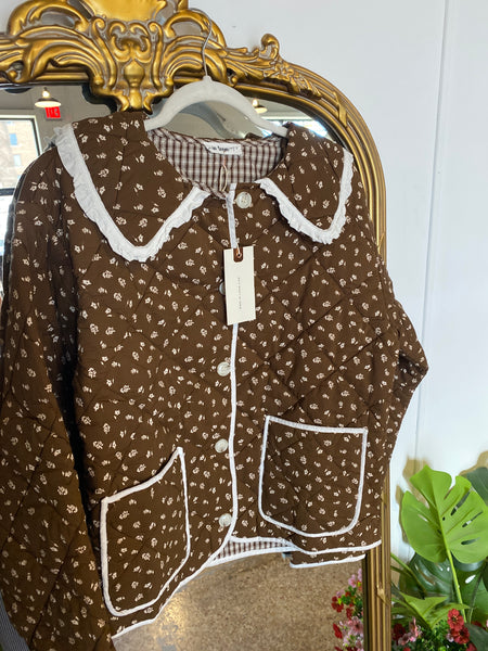 Quilted Jacket Peter Pan Collar- Brown-K. Ellis Boutique