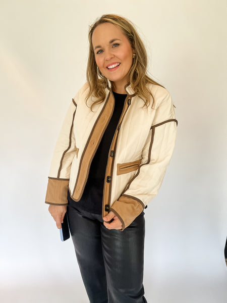 Camel Colorblock Quilted Jacket-K. Ellis Boutique