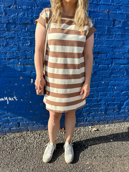 Stripe Sleeveless Mini Dress - Light Mocha-K. Ellis Boutique