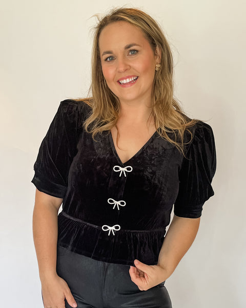 Eline Rhinestone Bow Top- Black-K. Ellis Boutique