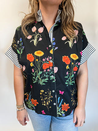 Candy Floral Print Top- Black Multi-K. Ellis Boutique