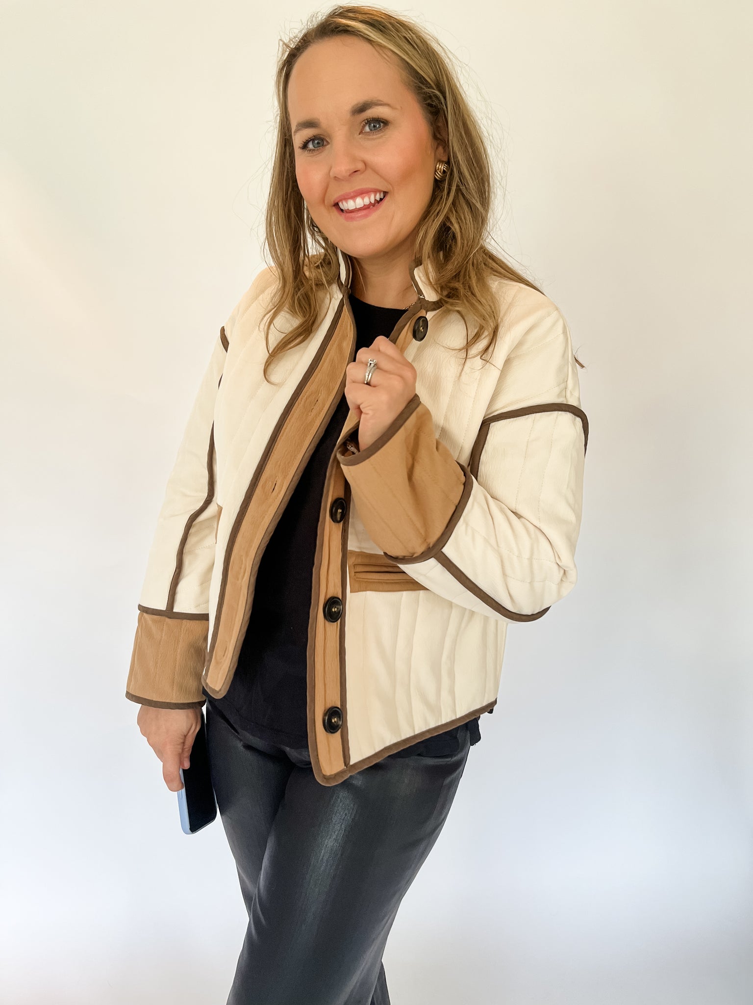 Camel Colorblock Quilted Jacket-K. Ellis Boutique